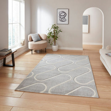 Catherine Lansfield Linear Curve Modern Geometric Durable Easy-Care Carved High Density Polyproplyene Grey/Cream Rug-Think Rugs-Rug Love - The Most Loved Rug Store